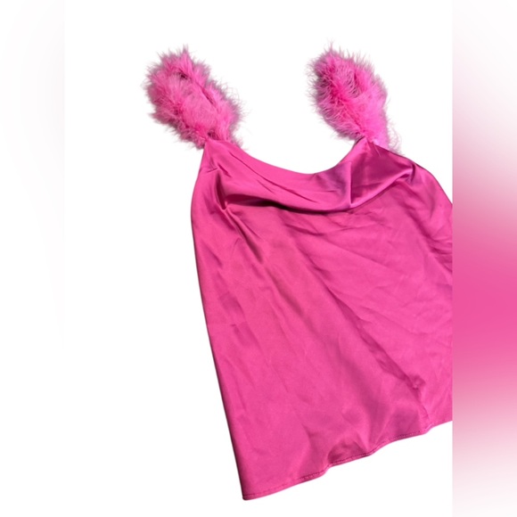 LELIS Fur Strap Cami Top in Fushia Size Small - Picture 5 of 9